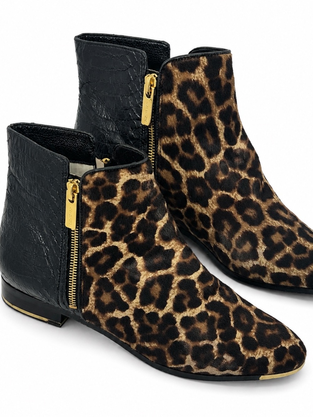 Michael Kors Collection Calf Hair Leopard Print/Leather Ankle Boots size 40.5